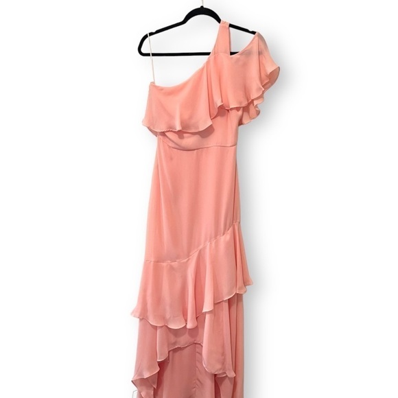 Parker Blush Pink Sharon One Shoulder Chiffon Asymmetrical Hem Evening Gown NWT - Picture 9 of 10